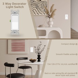 3 Way Light Switch,NineLeaf 16PK 15A 120-277V On Off Wall Switches,Single Pole 3 Way Light Switch,Self-Grounding, UL Certified,Residential and Commercial Grade,White