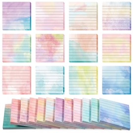 720 Pieces 12 Pads Watercolor Sticky Note Pads 3 x 3 Inch Lined Sticky Notes Watercolor Self Stick Notes with Lines Memo Pads Colorful for School Office Desktop Stationery Students Writing Supplies