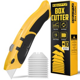 Auto Reload Utility Knife with 10 Preloaded SK5 Blades, Heavy Duty Box Cutter Retractable and Razor Knife with Non-Slip Rubber Handle and Lanyard Hole