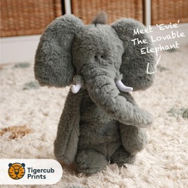 Tigercub Prints Evie The Elephant Soft Toy 25cm | Safari Themed Stuffed Animal Teddy Bear | Soft Toys for Babies, Boys and Girls | Cuddly Toy | Plush Toys for Newborns