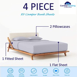 RV Full Sheets - RV Full 53" x 75" Sheet Set for RV Camper - 100% Cotton Blend 4pc RV Full Sheet Set Perfectly Fit for RV, Truck Sleeper & Cot Bedsheets - Fits Upto 12" Deep Pockets (Silver)