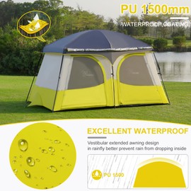 Vidalido Tents，3-4 Person Camping Tent with Extended Vestibule，Weather Resistant Family Tents with Breathable Mesh Windows，Easy Install Waterproof Outdoor Tent for Backpacking and Camping Hiking