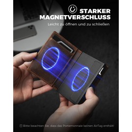 DODENSHA® Airtag Wallet Herren mit XL Münzfach I MagSnap Kartenetui Herren I Smart Airtag Wallet für 10+ Karten I Geldbörse Herren mit RFID Schutz I Portmonee Herren mit AirTag* Fach I Redbrown