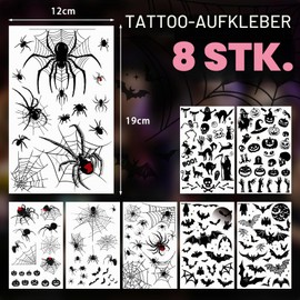Halloween Tattoo Face, Face Tattoo, Carnival, 8 Sheets, Large Size, Spiders, Bat, Witch Face Stickers, Witch Costume, Women's Accessories, Vampire Skeleton Costume, Adult, Scary Accessories