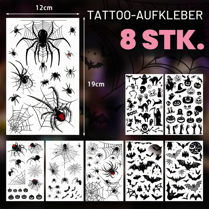 Halloween Tattoo Face, Face Tattoo, Carnival, 8 Sheets, Large Size,