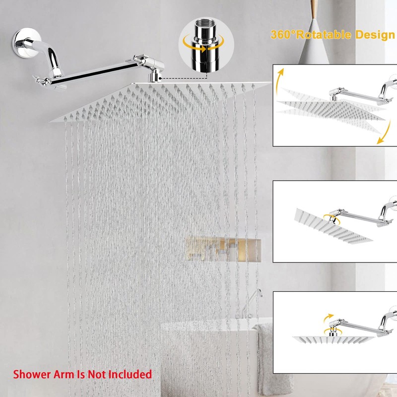 NearMoon Rain Shower Head, High Flow Stainless Steel Square Rainfall