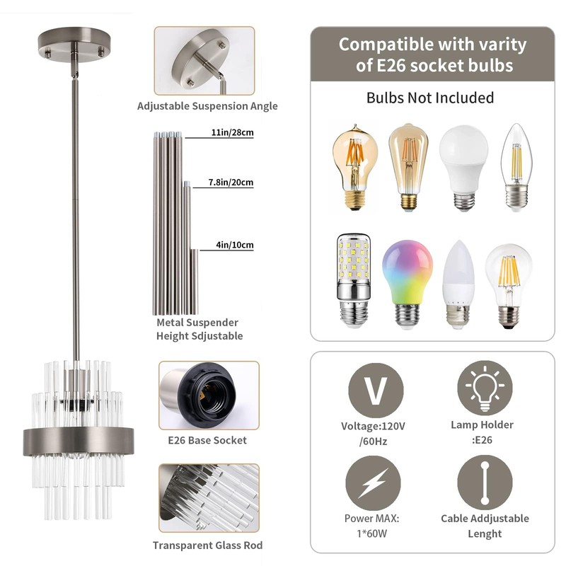 IkirourI Pendant Light Fixtures, 7inch Modern Glass Pendant Lighting, Brushed