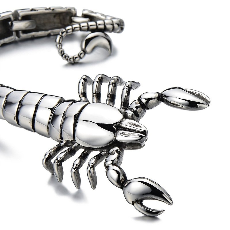 COOLSTEELANDBEYOND Mens Stainless Steel Large Scorpion Bangle Bracelet Silver Color