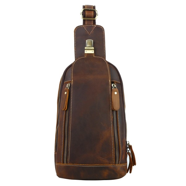 Leathario Men's Leather Sling bag Chest bag One shoulder bag Crossbody Bag Backpack for men