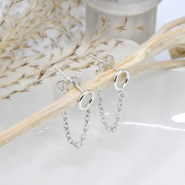 AeraVida Unique Circle and Chain Front to Back .925 Sterling Silver Post Stud Earrings | Modern Sterling Silver Stud Earring for women | Chic Stud Earrings | Gift for Special Day