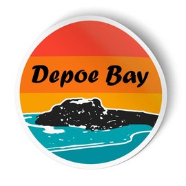 Squiddy Depoe Bay Surf Ocean Beach Round - Vinyl Sticker for Car, Laptop, Notebook (4" Wide)