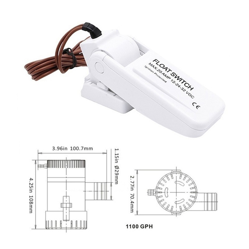 12V 1100GPH Automatic Boat Bilge Pump Float Switch Bilge Switches