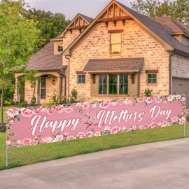 Large Happy Mothers Day Decorations Mother’s Day Yard Sign Banner Pink and Red Flowers est Mom Lawn Decor Party Supplies for Indoor Outdoor Garden Fence Balcony Welcome Home Decor