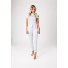 HORZE Women's Tara Full Seat Silicone Grip Breeches | Stretchable, High Waist with 4 Pockets - White - 22