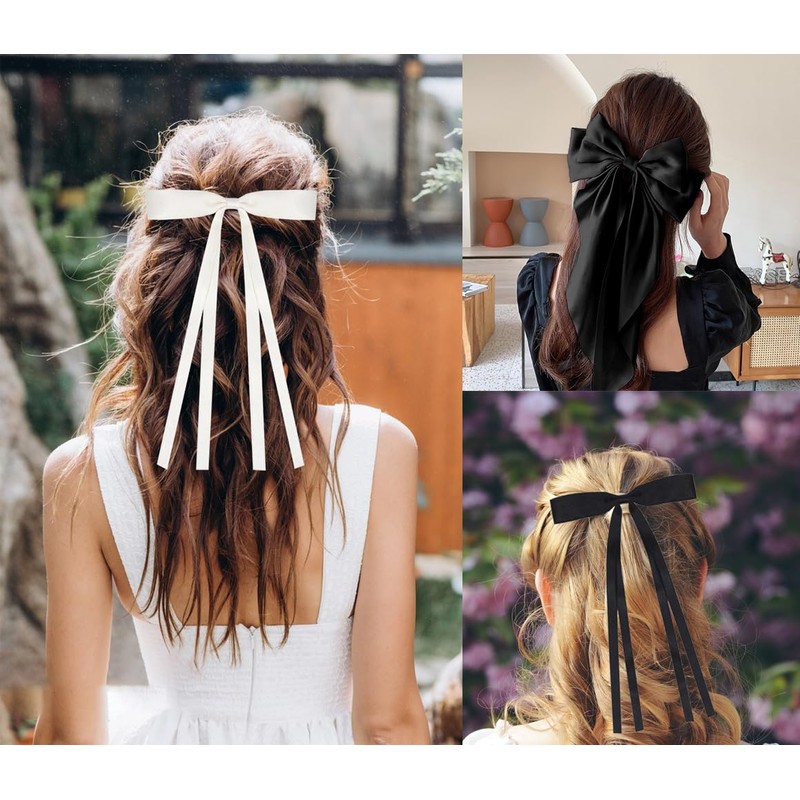 6PCS Hair Bows for Women, Black and White Large French