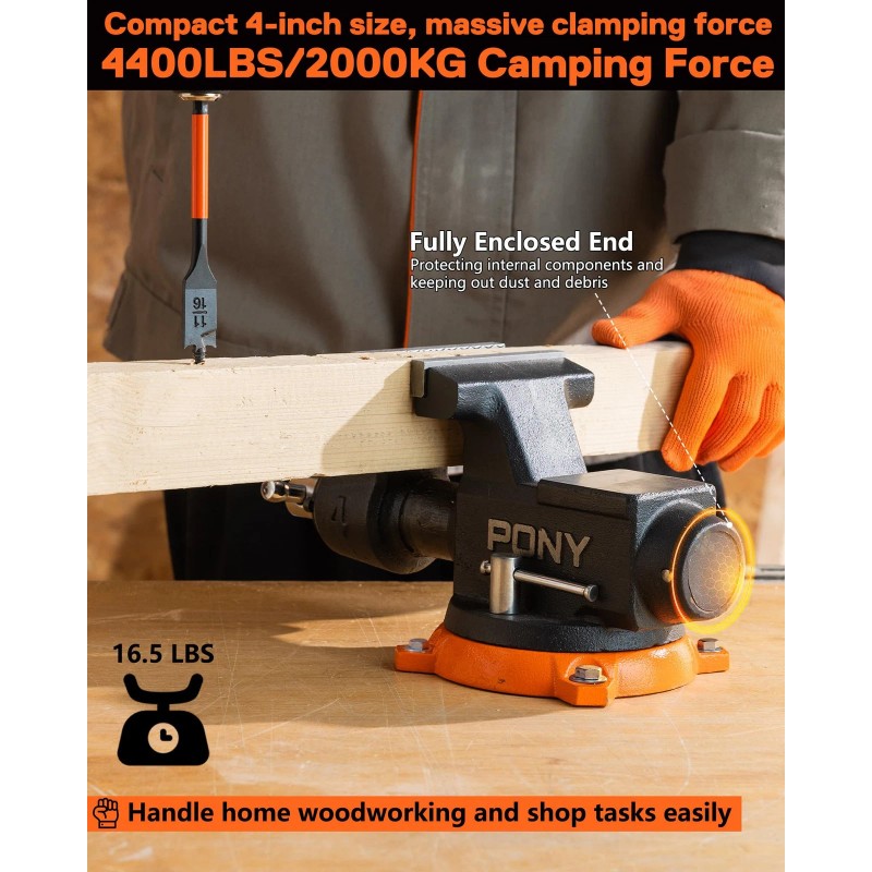 PONY 4" Heavy Duty Bench Vise 4400LBS Clamp Force 360°