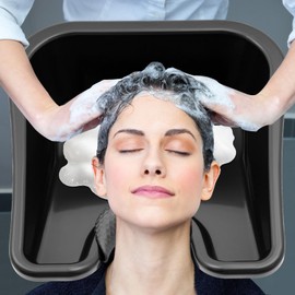 Gdrasuya10 Portable Shampoo Bowl Unit with 2.64gal Bucket Basin, Height and Angle Adjustable Hair Salon Shampoo Sink for Beauty Salons, Hairdressers(Black)