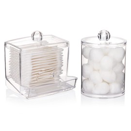 Tbestmax Qtips Holder Bathroom Container, 10oz Big Qtip Dispenser 12oz Cotton Ball Holder, Clear Apothecary Jar Organizer for Storage Cotton Swab, Cotton Round Pads, Floss Picks