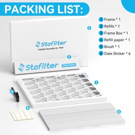 Stafilter Reusable 14x14x1 Air Filter (MERV 8), 1 Foldable Frame + 6 Refills (Not Individual Filters), Greener HVAC AC Furnace Air Filters MPR 700&FPR 5(Actual Size:13.75"x13.75"x0.75")