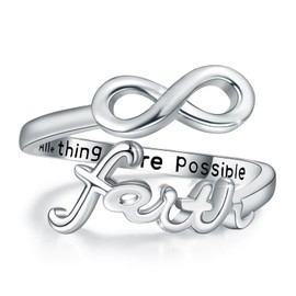 Infinity Cross Faith Ring,Sterling Silver Adjustable Open Faith Cross Religious Ring Christian Inspiring Incentive Jewerly Gifts for Women (Infinity Faith Ring)