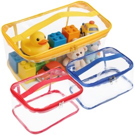 3 Pcs Toy Organiser Bags, 35.5 × 17.5 × 18.5cm PVC Clear Toy Storage Bags with Zipper and Handles, 24 × 17 × 10cm Waterproof Reusable Toys Storage Bags, StorageBags for Toys, Puzzles, Building Blocks