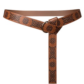 HiiFeuer Medieval Embossed PU Leather O-Ring Belt, Retro Renaissance Knight Belt, Brown B