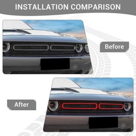 PDKLIN for Challenger Front Grill Mesh Grille Inserts Trim Cover Red Compatible with Dodge Challenger 2015-2023 Red Exterior Accessories 2pcs
