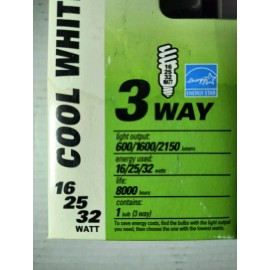 GE Energy Smart CFL 3 Way Cool White Bulb. 50/100/150 = 16/25/32 W