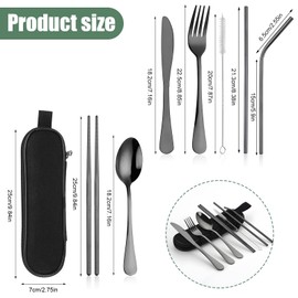 Portable Eating Utensils Set, 8 PCS Utensils Set with Black Case, Compact Travel Dining Set, Travel Cutlery Set, Stainless Steel Utensils Set, Travel Camping Cutlery Set, Reusable Cutlery Set(Black)