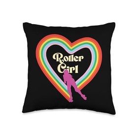 Cool Roller Skating Skate Girl Rainbow Heart Throw Pillow
