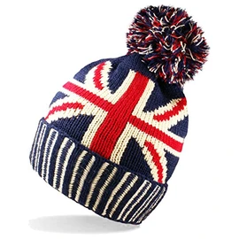 UNISEX UNION JACK FLAG BOBBLE BEANIE HAT