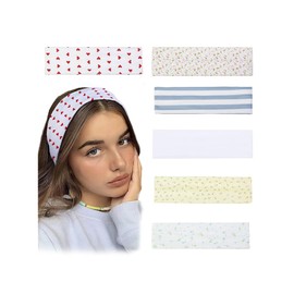 BEAMARKER 6 Pack Wide Headbands for Women 2.72 Inch No Slip Stretchy Hair Wraps Soft Elastic Bands for Workout Makeup Travel Tie Dye Party Supplies Multi Color Cotton Floral Striped Heart Style