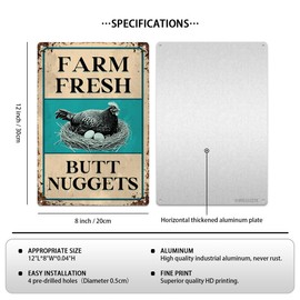 Funny Chicken Coop Metal Sign Farm Fresh Butt Nuggets Hen House Decor Outdoor Indoor Wall Panel Retro Vintage 8x12 Inch Chickens Farm Kitchen Garden Yard Backyard Signs