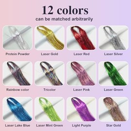 Leuceiy 12 Colors Hair Tinsel Kit, 48 Inch Hair Extensions With Tool, 3600 Strands Sparkling Dazzle Glitter Shiny Fairy Hair Heat Resistant for Girls 