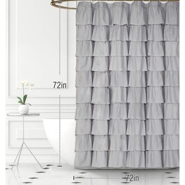 Volens Gray/Grey Ruffle Shower Curtain Fabric/Cloth/Rustic Shower Curtains for Bathroom, 72 x 72 inch Long