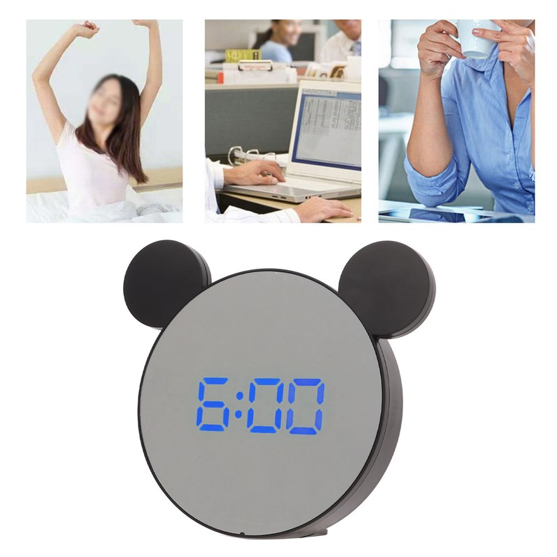 Mirror Alarm Clock 2 Level Brightness Adjustment Ear Design LED