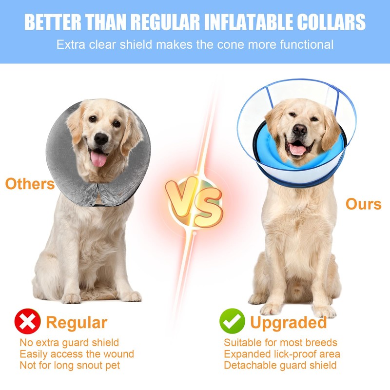 2-in-1 Soft Inflatable Dog Cone Collar Alternative with Enhanced Anti-Licking