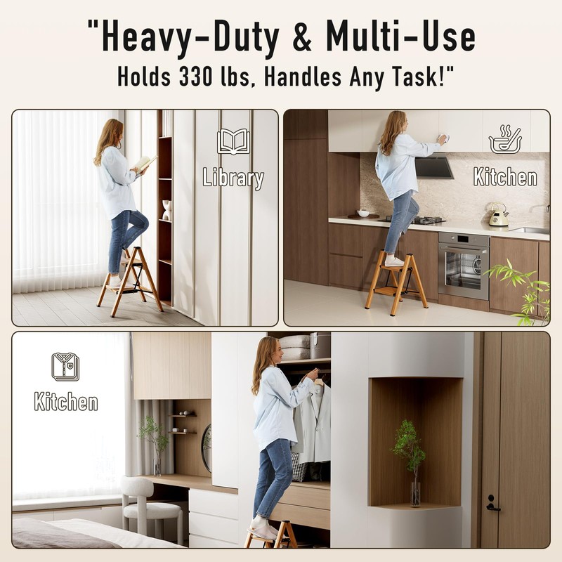 Mayi Plus 2 Step Ladder,Aluminum Folding Step Stool for Adults,Step