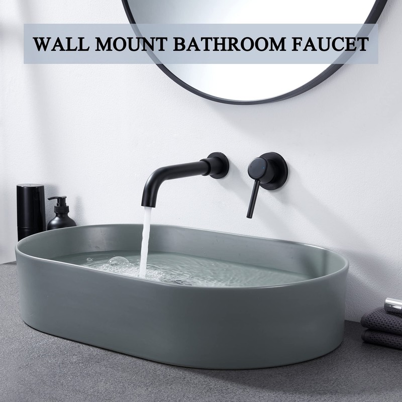 YardMonet Wall Mount Bathroom Faucet Matte Black, Single Handle Wall