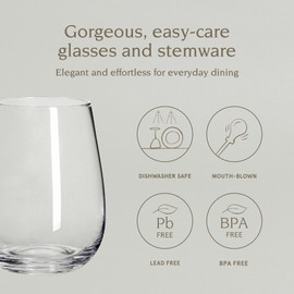 over&back 18oz Traditional Glassware - Set of 4 Classic Stemless Drinking Glasses for Parties, Get-togethers, and More - Mouth-Blown - Wine Cups for Kitchen and Dining Room - Clear