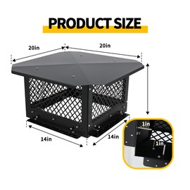 Cxforste Chimney Cap, 14" X 14" Chimney Cover, Black Chimney Caps for Outside, Roof Chimney Cover Rain Caps, Fireplace Chimney Caps for Outside,Adjustable Bottom Galvanized Steel Vent Cap