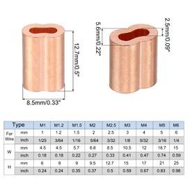 PATIKIL M2.5(3/32") Copper Crimping Loop Sleeve, 25 Pack Wire Rope Loop Sleeve Cable Crimps for Cable Ferrule, Wire Rope, and Cable Line End Assortment