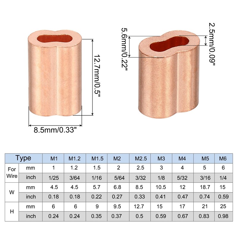 PATIKIL M2.5(3/32") Copper Crimping Loop Sleeve, 25 Pack Wire Rope