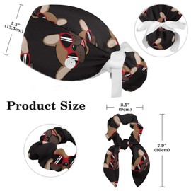 Dog French Bulldog Scrub Caps Women Nurse Hats with Buttons Adjustable Bouffant Nurse Ponytail Holder with Hair Scrunchy