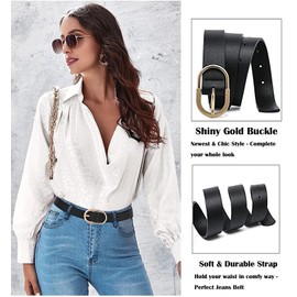 Longwu 2 Pack Women's Leather Belts for Jeans Pants, Fashion Ladies Leather Belts with Gold Buckle Black+Brown-125cm