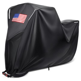 Benlari Motorcycle Cover Waterproof Outdoor, Heavy Duty Motorcycle Cover, Universal All Season Protection Night Reflective with Lock-Holes American Flag Fits up to 104" Motorcycles Vehicle Cover