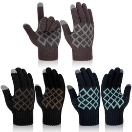 SATINIOR 3 Pairs Winter Touchscreen Gloves Warm Fleece Lined Knit Gloves Thermal Touch Screen Glovestexting Cold Weather Gloves for Men Women Work Driving Running Cycling