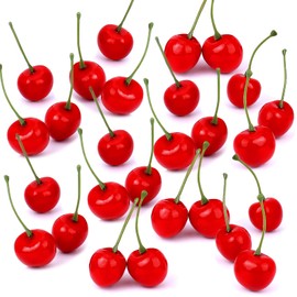 Styquenzer 50 Pcs Artificial Red Cherries, Simulation Cherry Artificial Cherry Decorations Fake Fruit Model for Party Home Kitchen Dining Decoration