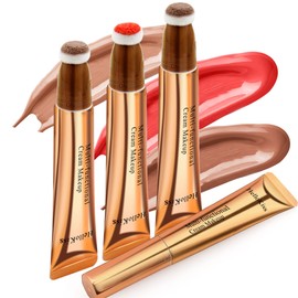 POPMISOLER 3pcs Silky Cream Contour Wand Set, Blendable Liquid Highlighter Makeup Stick & Face Concealer Stick & Blush Stick with Cushion Applicator, Long Lasting Natural Liquid Bronzer Stick (3PCS)