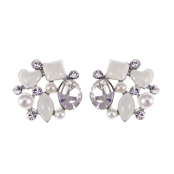 Alilang Crystal Element Silver Tone Heart Square Faux Pearl Rhinestone